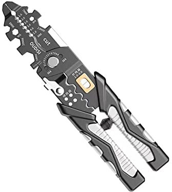 T9T8 Pince à dénuder multifonction pour électriciens - Outils de sertissage universel et coupe-câble en acier Cr-V noir, ergonomique avec poignée PVC