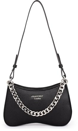 Princely London Schultertasche Nelly - Stylische Handtasche Damen - Elegante Tasche mit Reißverschluss & Innenfach - Schwarz