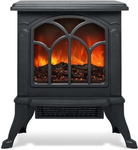 Aufun Elektrokamin Elektrischer Kamin mit Kaminofen mit LED Flammeneffekt Heizer, Heizung und Kaminfeuer, 750W-1500W Einstellbare Heizleistung, Schwarz