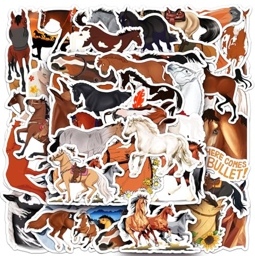 50Pcs Horse Stickers Sets,Waterproof Vinyl Cartoon Horse Stickers for Kids,Graffiti Stickers Decals for Skateboard Laptop Phone Water Bottle Luggage Motorcycle Helmet Bicycle Fridge Kids Teens Gift