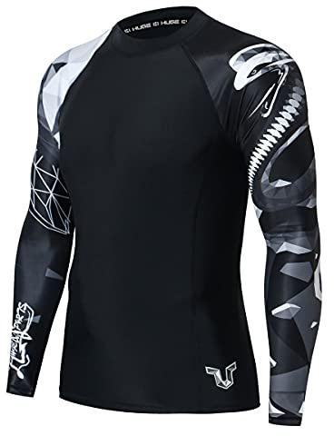 HUGE SPORTS Schwimmshirt Badeshirt Rashguard-Shirts Herren Langarm UPF 50+ | UV Sonnenschutz Elastisches Gewebe Atmungsaktiv Schnelltrocknend Leicht für Schwimmen Surfen Wassersport Radfahren Wandern