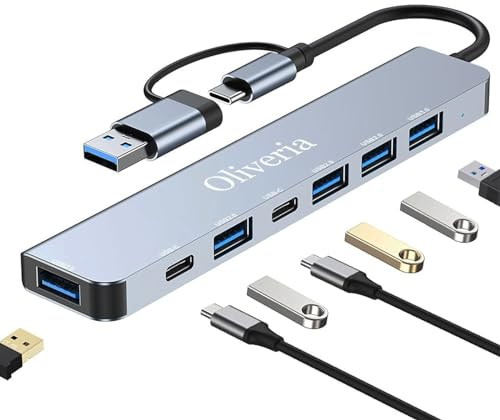 Hub USB C 3.0, Adaptador Multipuerto 7 en 1 Con Puertos 3.0, 2.0, Distribuidor Tipo C Para MacBook Air/Pro, Galaxy, iPad, Windows, Portátil, Sobremesa, PS4/PS5