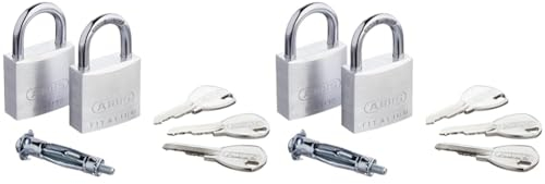 ABUS Vorhängeschloss Titalium 64TI/30-2er Set, gleichschließend - Kellerschloss mit Schlosskörper aus Spezial-Aluminium - gehärteter Stahlbügel - ABUS-Sicherheitslevel 4 (Packung mit 2)