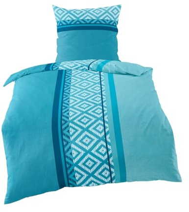 Bierbaum Microfaser Velours - Fleece Winter Bettwäsche 2 TLG. 135x200cm Blau Hellblau Azur Ornamente