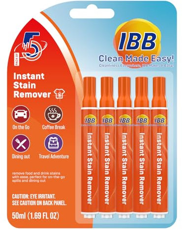 IBB Powerful Stain Remover for Clothes, Instant Spot Cleaning for All Laundry Tough Stains, Travel-Friendly & Portable Stain Remover Pen, Effective Stain Sticks, 5 Count