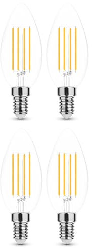 Candelastika 4 Stück Filament Kerze C35 klar 7 Watt 827 dimmbar E14 806lm 2700 Kelvin ersetzt 50W – E14 Leuchtmittel – Kerze Leuchtmittel – LED E14 – Kerze