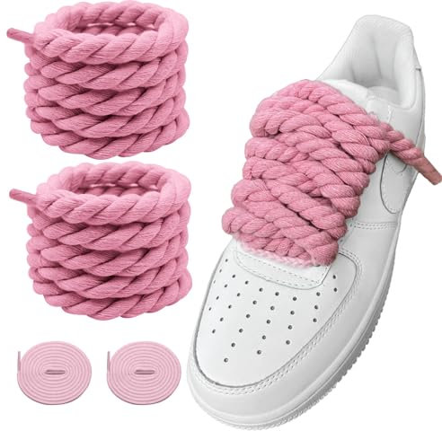 LUHOHI Cordones de cuerda para zapatos, cordones de cuerda gruesa negra para tenis Air Force 1 AF1 de diseñador, cordones grandes y gruesos, Rosa: 140 cm, 54''/140CM
