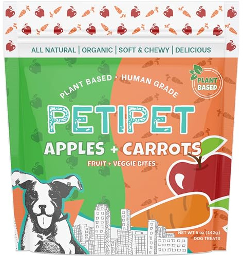 PETIPET Apples+Carrots Plant-Based Fruit Dog Treats - Carrot and Apple Soft & Chewy - Healthy Vegetarian, Vegan Dog Treats with Organic Ingredients - Low-Protein, Hypoallergenic, Gluten-Free