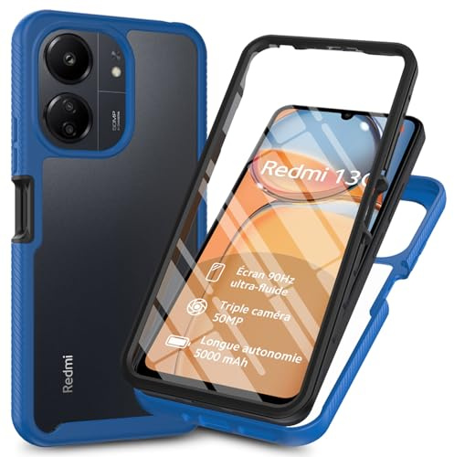 XINYEXIN Custodia 360 per Xiaomi Redmi 13C 4G / Poco C65 | Cover Integrale, Protezione 360°, Protezione Schermo Integrata, Antiurto, Retro Trasparente, Ritagli Precisi, Blu Scuro