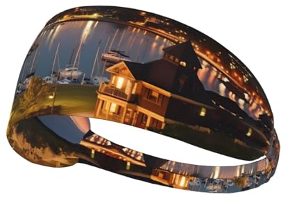Elastisches Aldult Übungs-Stirnband für Damen und Herren, feuchtigkeitsableitend, athletisch, zum Laufen, Trainieren, Nachtsicht auf Newport Harbor, Rhode Island Bild