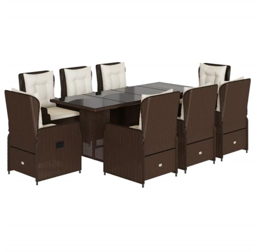 vidaXL 9-TLG. Garten-Essgruppe mit Kissen Braun Poly Rattan