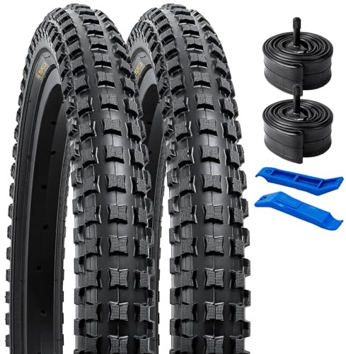 YunSCM 2er-Pack Faltbare 20 Zoll Reifen 20X2.25 Mantel 58-406 und 2er-Pack 20'' Schlauch AV32mm Ventil kompatibel 20X2.125 20X2.25 20X2.30 20X2.35 Fahrradreifen und schlauche