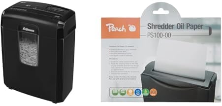 Fellowes Aktenvernichter 8 Blatt Partikelschnitt (P4), Papierschredder & Peach PS100-00 Aktenvernichter Service Kit | 12 Ölpapiere