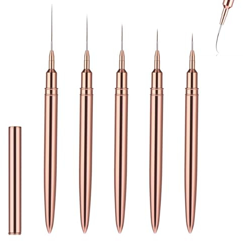 Nail Art Liner Brushes 5Pcs, Painting Nail Art Brushes Set 7/9/11/15/25mm, Nail Dotting Drawing Tool, Nail Art Design Brush, Detail Brush for Long Lines, Thin Details, Fine Drawing (gold)