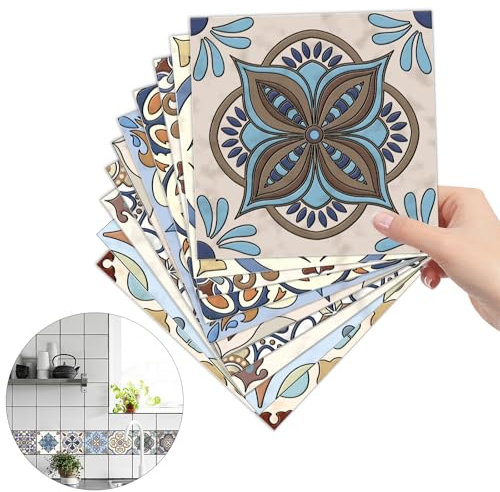 Adesivi per Piastrelle 10 Pezzi 10x10 cm Mattonelle Sticker Autoadesivo per Bagno e Cucina Decorativi in PVC Impermeabile, Mattonelle Parete Adesivi Mosaico, Adesivo Murale per Scala Pavimento Mobili