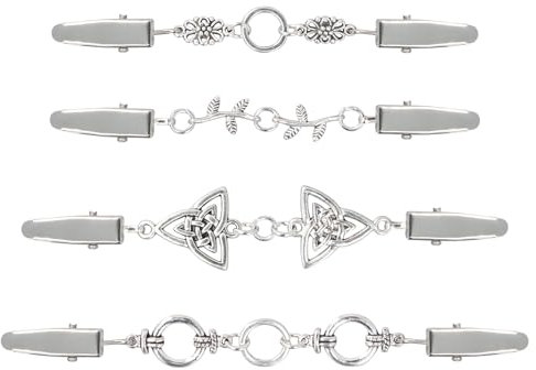 Shengxi 4 Pièces Pinces à Pull Clips de Cardigan Vintage pour Femmes Rétro Argentée Châle Clips Rétro Pince à Pull Vintage Clips à Châle en Métal pour Châle Tricot Robe Vêtement Chemises