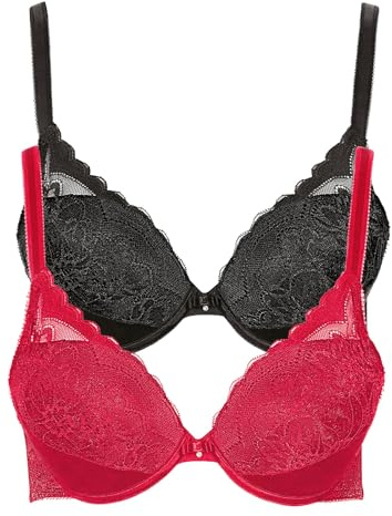 Lisca 2er Pack Push up BH Evelyn 020230 Gr. 75C in Black-red