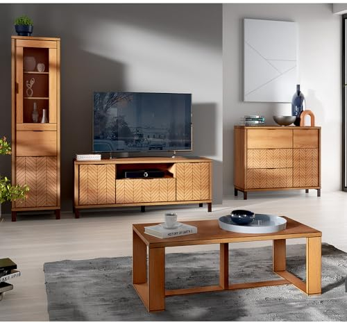 Lomadox Wohnzimmermöbel Set 4-teilig Vitrine Lowboard TV-Board Kommode Sideboard Couchtisch modern in Eiche