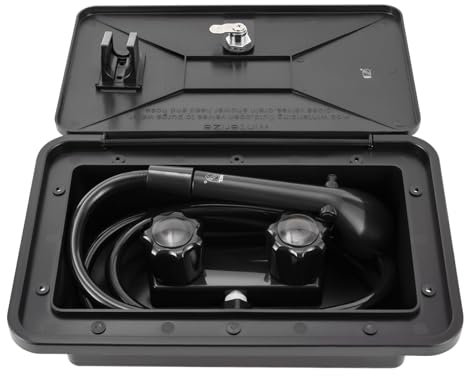 Cabina doccia da esterno per roulotte, doccia da campeggio, doccia esterna con tubo, per camper marino, camper caravan, colore nero