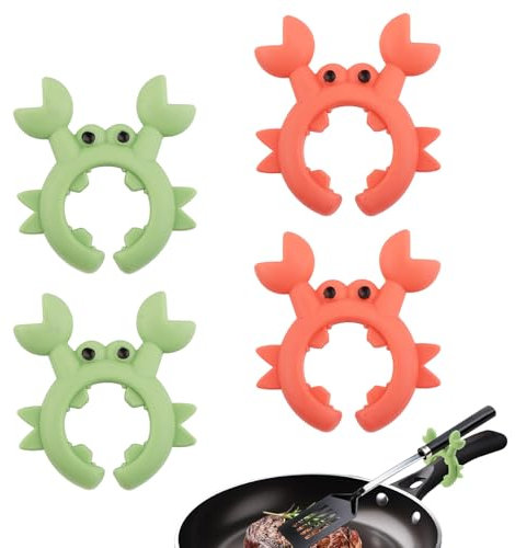 4pcs Crab Spatula Holder, Anti-Scalding Silicone Utensil Holder Crab Utensil Rest Crab Spoon Holder Adjustable Over Spill Stopper for Kitchen Creative Crab Gift (Green, Orange)