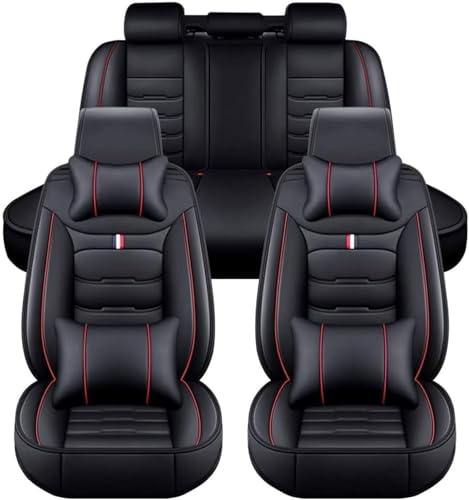 SLANNB 5 Sitzer Auto Sitzbezüge für BMW 1er 5-Door E87 F21 F40 F70, Universell Leder Sitzschoner Vorne Hinten Wasserdicht Atmungsaktiv Bequem Seat Schonbezüge,A Luxurious-Black Red
