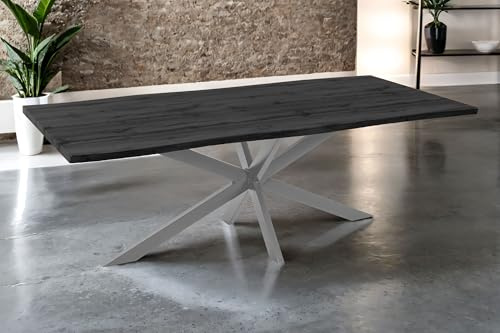 SAM Esstisch Josy 220x100 cm Holz-Optik Grau Spider-Gestell Silber | 40 mm Tischplatte mit Baumkante, Metallgestell, Tisch für Esszimmer & Küche