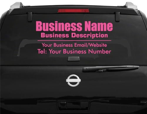 Custom Business Information Advertising Vinyl Decal, Car Rear Window Bodywork Sticker, Customisable Size and Colour (Pink, Small (40cm x 30cm))