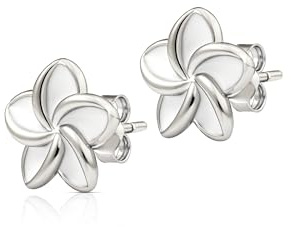 Einzelstück® Ohrringe Frangipani mit Monoi Blume I Ohrstecker 925 Sterling Silber 14K vergoldet I Silber, Gold & Rosegold I