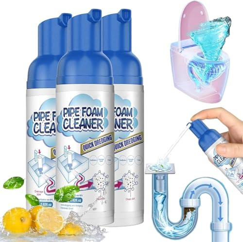 Powerful Sink and Drain Cleaner Foam, Liquid Hair Drain Clog Remover, Foaming Cleaner for Kitchen, Sinks (3pcs)