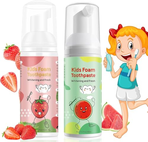 Schaumstoff-Zahnpasta für Kinder, Schaumstoff-Zahnpasta, Kleinkind-Zahnpasta mit niedrigem Fluoridgehalt für U-förmige Zahnbürste, Mundreinigung für Kinder ab 3 Jahren (2 Stück, Wassermelone +