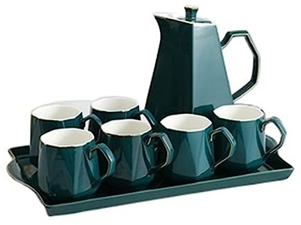 Dh2yjnbf3 Water Pitcher Nordic ceramic cold kettle set afternoon tea set teapot teacup home living room tie pot with tray Iced Tea Carafe(Green)