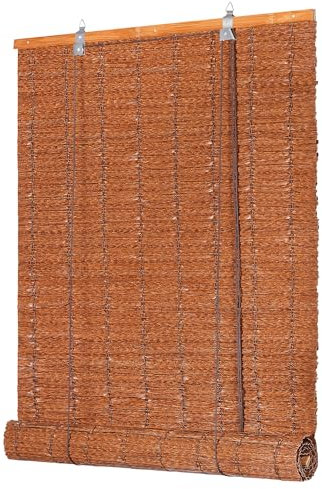 Grandekor PE Outdoor Rollo Wetterfest Bambus Look für Fenster Tür,B60 x H160 cm Braun,Imitation Bambusrollo Sonnenschutz, Blickdicht UV-Schutz für Innen-& Aussenbereich, Einfache Montage