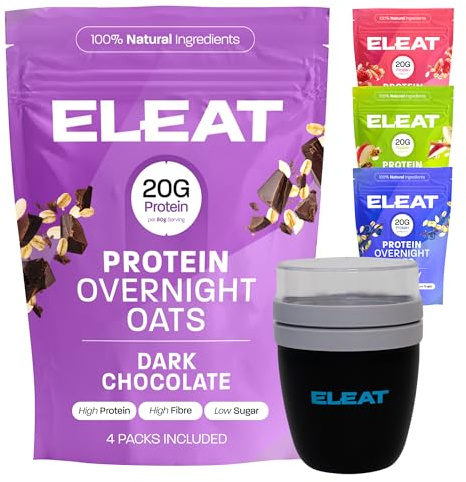 ELEAT | High Protein Overnight Oats Starter Bundle | Best Flavours Including Cereals Travel Pot | Low Sugar & High Fibre Breakfast | Vegan & Gluten Free | 4 x 400g