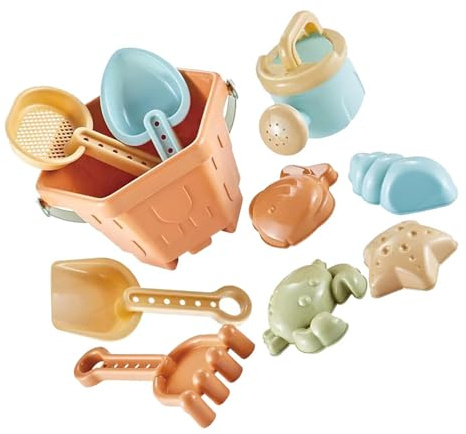 RASTKY Zusammenklappbares Strandspielzeug für und Kleinkinder, 10-teilig, Sandspielzeug, Strandspielzeug, Sandstrand, Eimer, Rechen, Sand-Set für, Kleinkinder, Sandspielzeug-Set mit Netztasche.