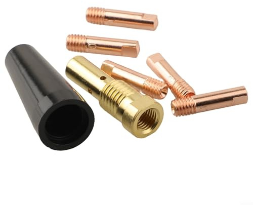 No Gas Nozzle Tip Set Compatible with Easy For MIG120140180 Flux Core For MIG Welder Copper Welding Torch Accessories 7 Pieces Including Protective Components (0.8MM)