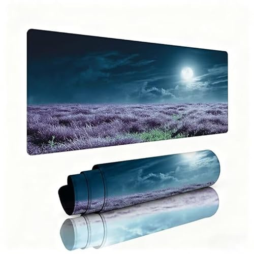 Gaming Mauspad XXL 1200x600x3mm Mauspad Nacht Schreibtischunterlage Blumenfeld Mousepad Mittlerer Reibunggenauigkeit und Geschwindigkeit Verbessern, Wasserdicht rutschfeste Gummibasis für PC W1-350