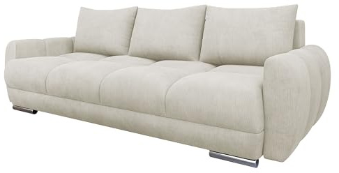 Mirjan24 Sofa Lonkor III, Dreisitzer Polstersofa für Wohnzimmer mit Schlaffunktion und Bettkasten, Dekorative Steppung auf der Sitzfläche, Sofagarnitur, Schlafsofa (Lumo 55)