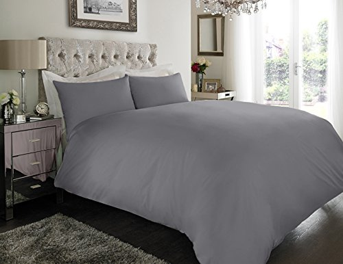 Sapphire Collection 100% Egyptian Cotton 200 Thread Count Duvet Cover With Pillow Case Bedding Set (Grey, Super King)