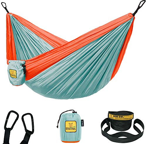 Wise Owl Outfitters Kids Hammock - Small Camping Hammock, Kids Camping Gear w/Tree Straps and Carabiners for Indoor/Outdoor Use, Kid Size Cloud Blue & Tangerine