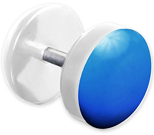 viva-adorno® 1 Stück Fake Plug Ohrstecker Edelstahl Acryl weiß mit farbig emaillierter Front Z465 Weiß/Blau