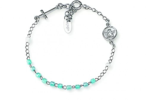 Amen Armband aus 925er-Silber, Kollektion Junior, Farbe Rhodium, Einheitsgröße, Rosenkranz-Armband Junior mit blauen Kristallen