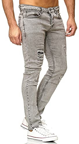 Tazzio Jeans Herren Slim Fit Stretch Jeanshose Hose Denim Destroyed Look 16525 (38W/30L, Grau)