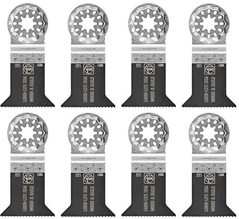 FEIN E-Cut Long Life Saw Blade 50x50 Multi Tool Blade for Wood and Plastic Starlock Multitool Blade Fits FEIN Bosch Makita Hitachi Metabo Milwaukee Einhell Ryobi 63502221210 Pack of 8
