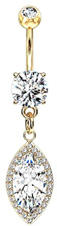 beyoutifulthings Bauch-nabelpiercing Zirkonia Marquise-Anhänger Nabel-Piercing Chirurgenstahl Bananabell Gold Clear Stab 1,6/10mm