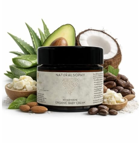 NATURALSOPHY Organic Baby Cream für sensible, trockene Babyhaut mit 100% Bio Aloe Vera Direktsaft, bio-zertifiziert, Made in Germany. 0% Wasser, Alkohol, Silikone, Parabene, Paraffine