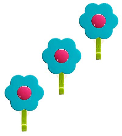 Kochblume 1-3-5-10er Set | Haken S, L, Wandhaken, Küchenhaken, Mehrzweckhaken, Schlüsselhaken | In der bunten Box (türkis-pink, 3er Set S)