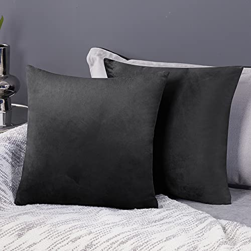 Deconovo 2er Set Samt Kissenbezüge Sofa Kissenbezug Kissenhüllen Zierkissenbezüge Weich Kissenhülle Dekor Schlafzimmer Couchkissen Sofakissen Wohnzimmer Dekokissen Couch Büro, 45x45 cm, Dunkelgrau