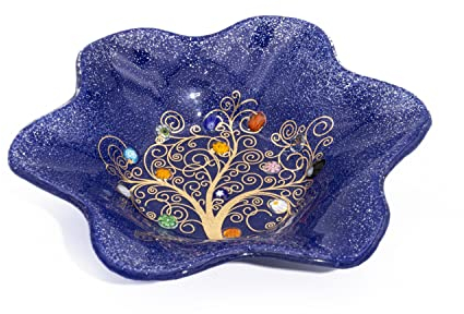 Sospiri Venezia Vide-poches Plat Décoratif Bol Arbre de Vie Verre de Murano Décoré Murrines et Feuille d'Or Idée Cadeau Fait à la Main Fabriqué en Italie (13x13 cm)
