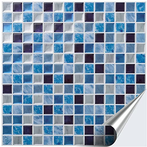 FoLIESEN 3D Fliesenaufkleber für Bad, Küche, Badezimmer - Mosaikfliese Blau - Fliesen-Folie selbstklebend - Mosaik Ocean, :16 Stück