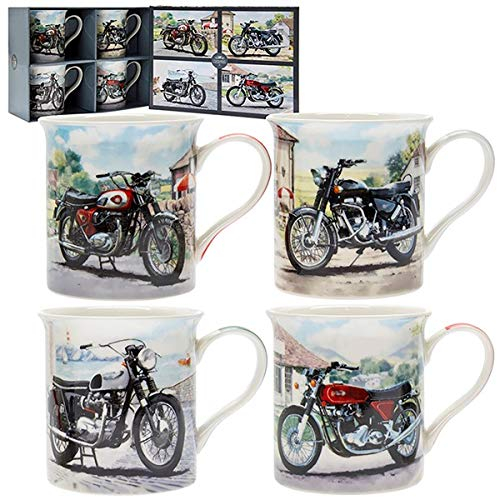 Lesser & Pavey Classic Motorbikes Mugs Set of 4 | Ceramic Coffee Mugs Set for Home or Work | Premium Design Mugs Set for All Occasions | Lovely Mugs for Tea, Coffee & Hot Drinks